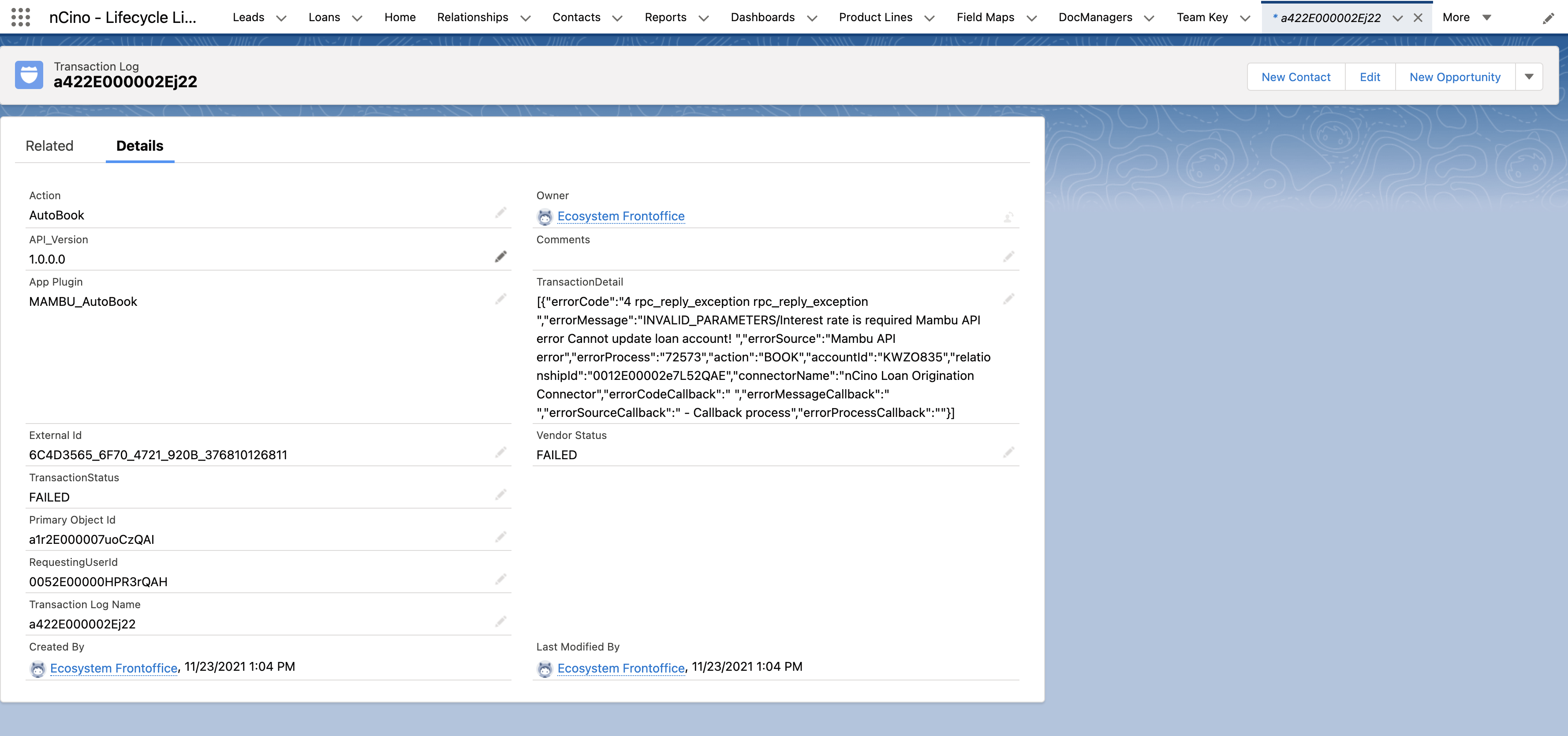 Book flow transaction log details